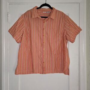 White Stag Striped Button Up Blouse Womens 22W 24W Plus Size